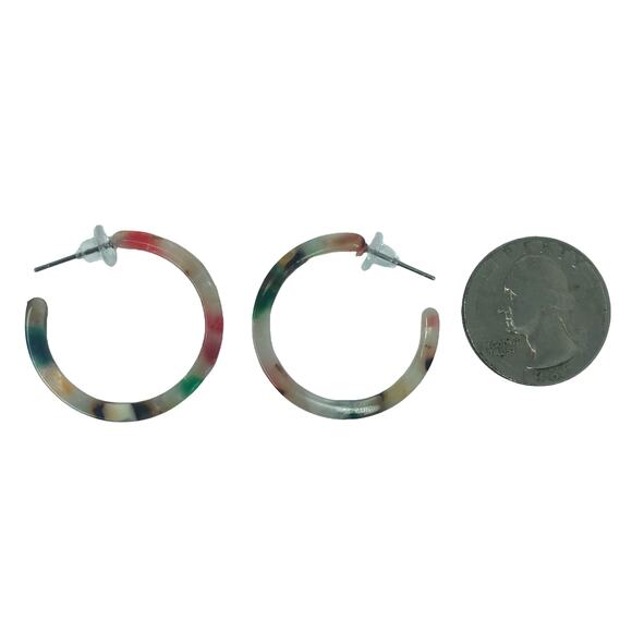 White Multicolor Resin Small Circular Hoop Earrings - Picture 5 of 5